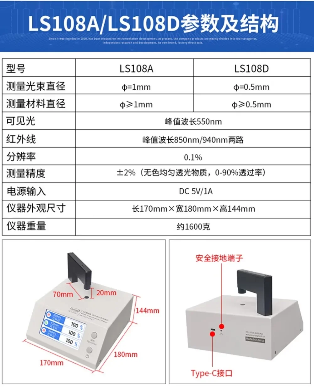 LS108A/108D/108H/183 Optical lens transmittance tester 108 blue-violet light tester