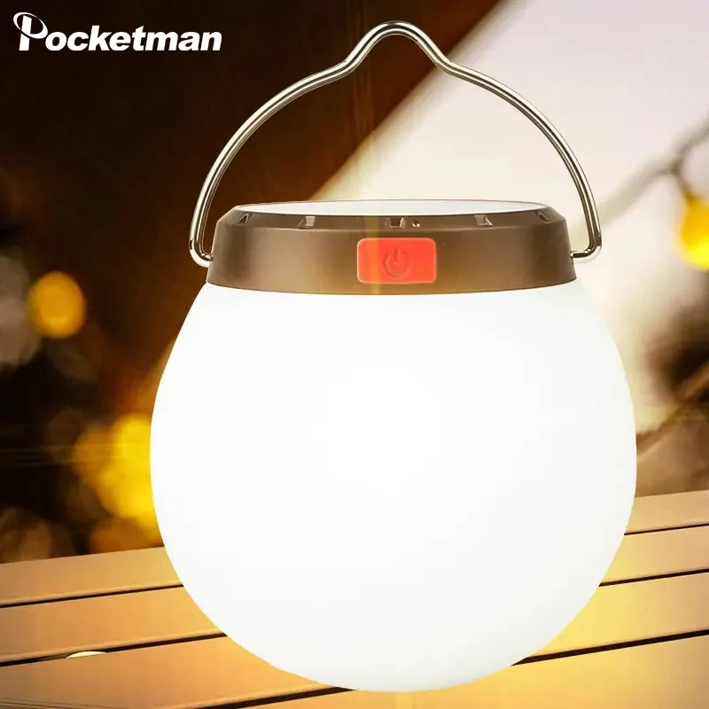 

Portable LED Camping Light Warm Yellow Light Outdoor Hanging Lights 3 Modes USB Rechargeable Tent Lamp Solar Camping Lantern