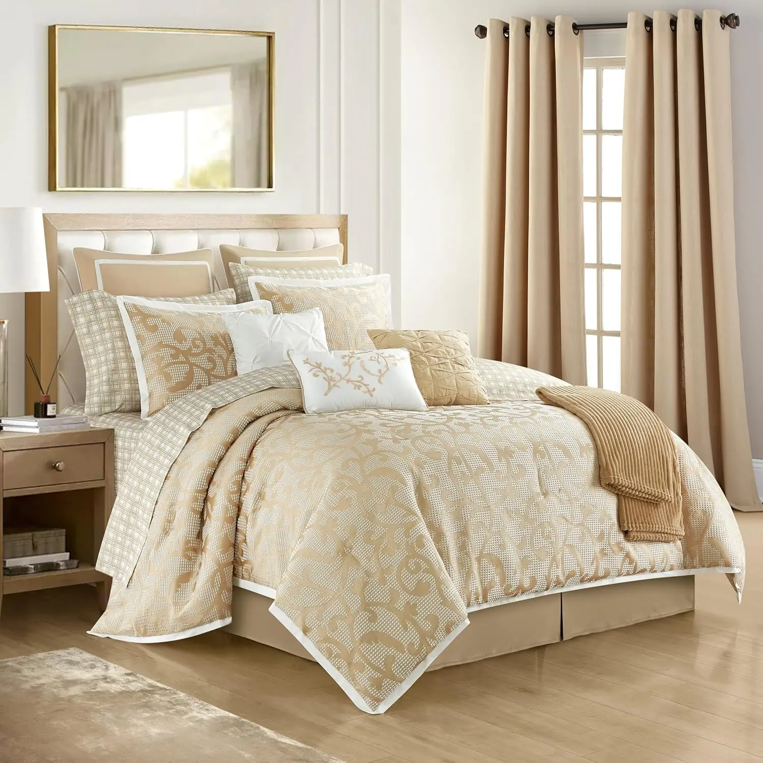 

Grand Avenue Taupe Paisley Comforter Set King Size, 16 Piece, Jacquard Bedding Sets & Collections, Matching Flat Sheet,