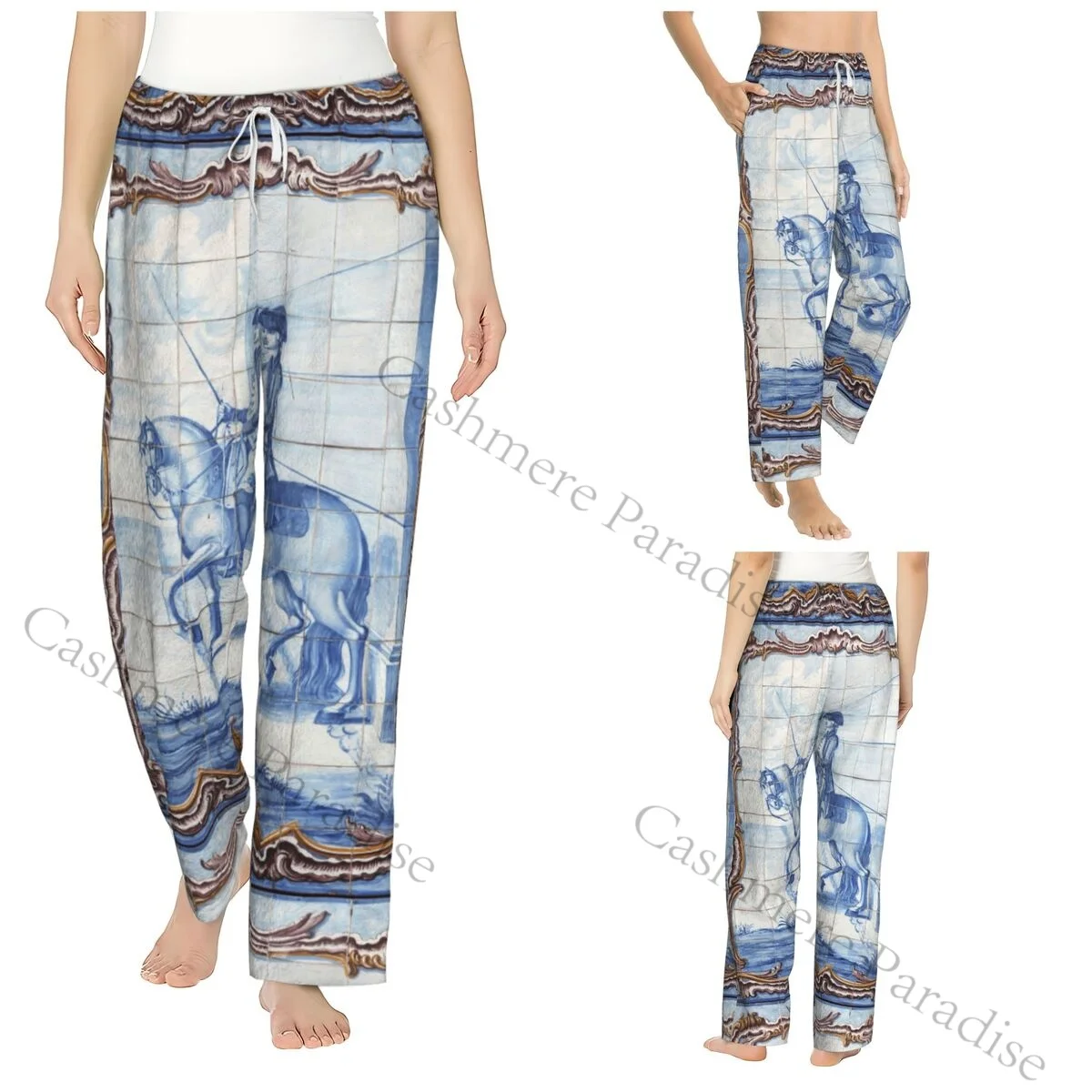 

A Blue And White Knight Is Riding A Horse Women Sleep Pants Warm Flannel Lounge Pants for Winter Nights