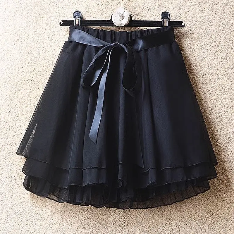 تنورة صيفية بيضاء كاواي موضة 2026 للسيدات تنانير قصيرة من الشيفون بقصة ضيقة تنانير Giris تناسب كل مباراة مرنة عالية الخصر باللون الأسود Faldas #3