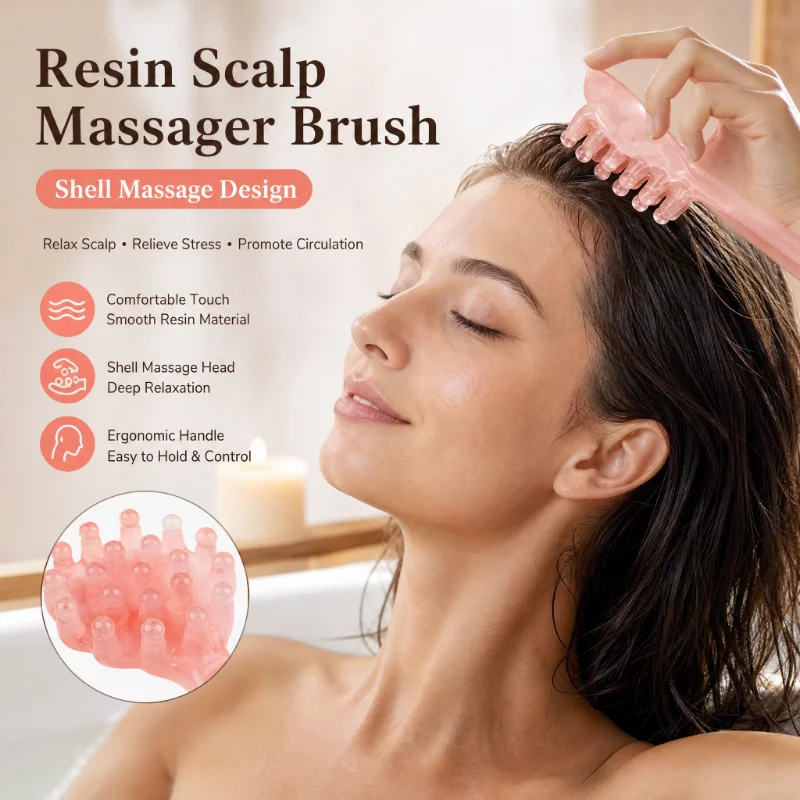 1pcs Shell Shaped Head Massage Comb Long Handled Resin Massage Combs Head Massager Meridian Scraping Scalp Massage Health Tools