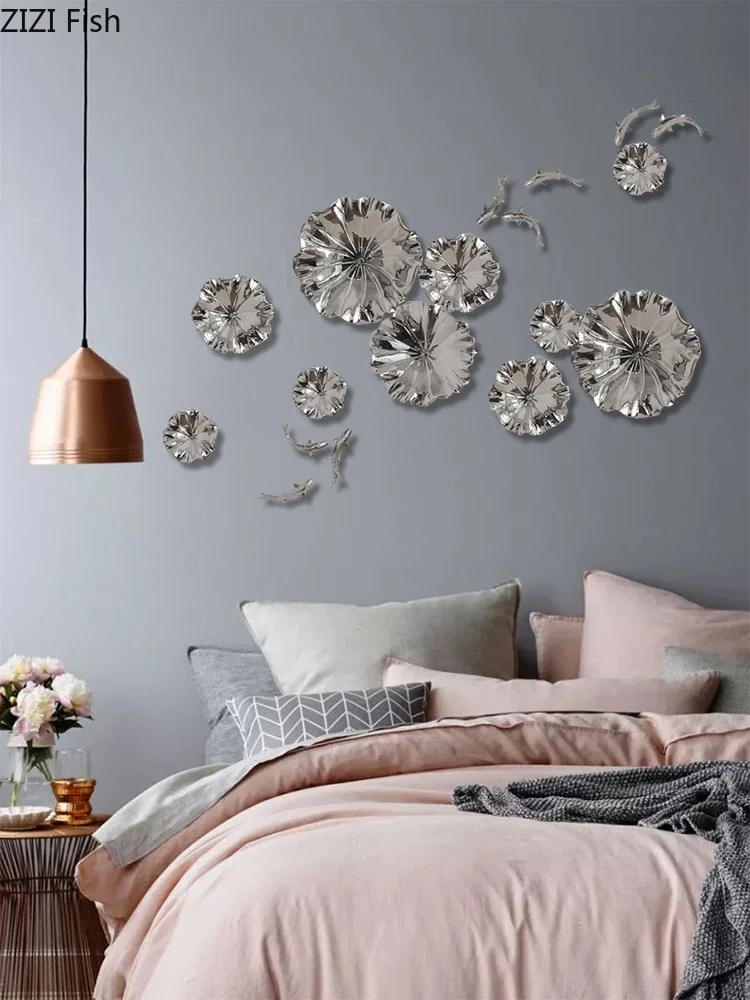 Ceramic Wall Hanging Background Wall Decoration Lotus Leaf Leaves Fish Carp Golden Hanging Modern Home Decoration Nordic Decor