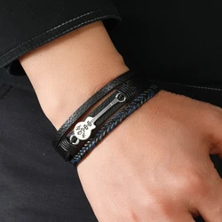 Hip-hop rock jewelry bracelets bangles fashion guitar PU leather bracelet for men