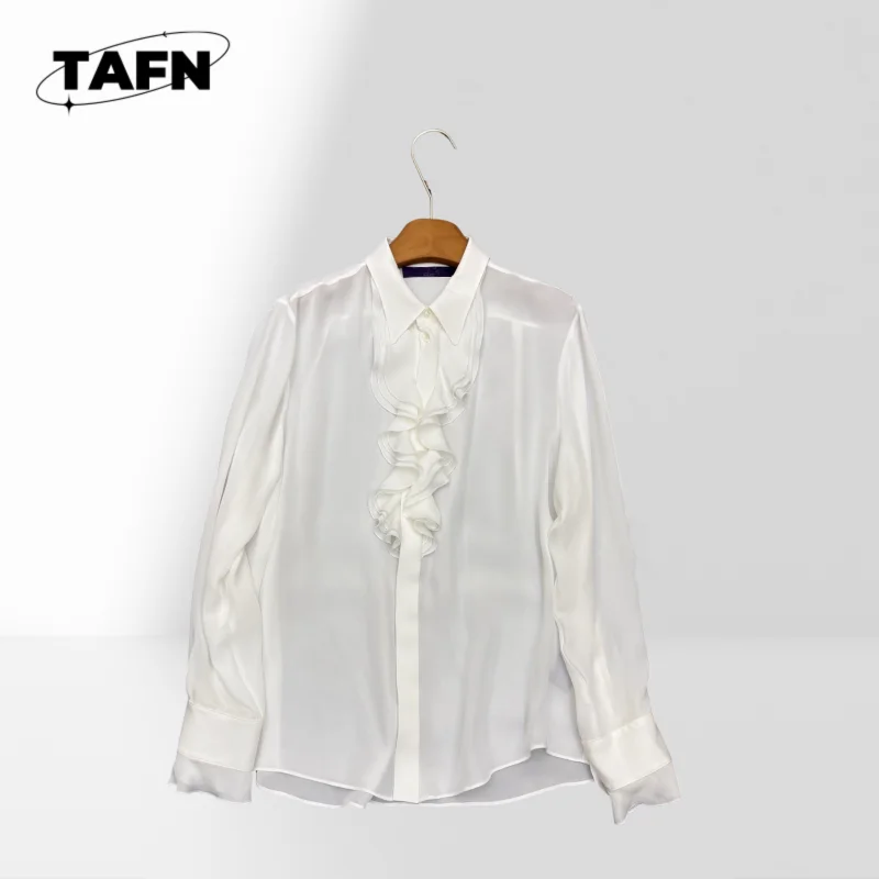 Damen-Hemd mit Puffärmeln aus 100 % Seide, quadratischer Ausschnitt, schicke Bluse, Damen-Blumenbluse, Chiffon-Langarm-Freizeithemd AI1594