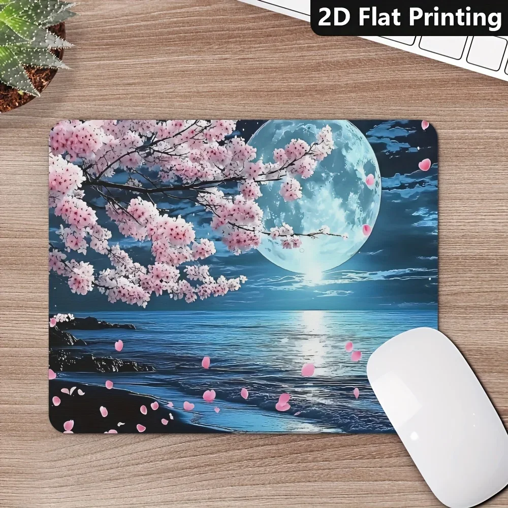 CIFBUY Moonlit Sakura Gaming Mouse Pad XXL Large Desk Mat Aesthetic Non Slip Rubber Base for Office Home Workstation Gift
