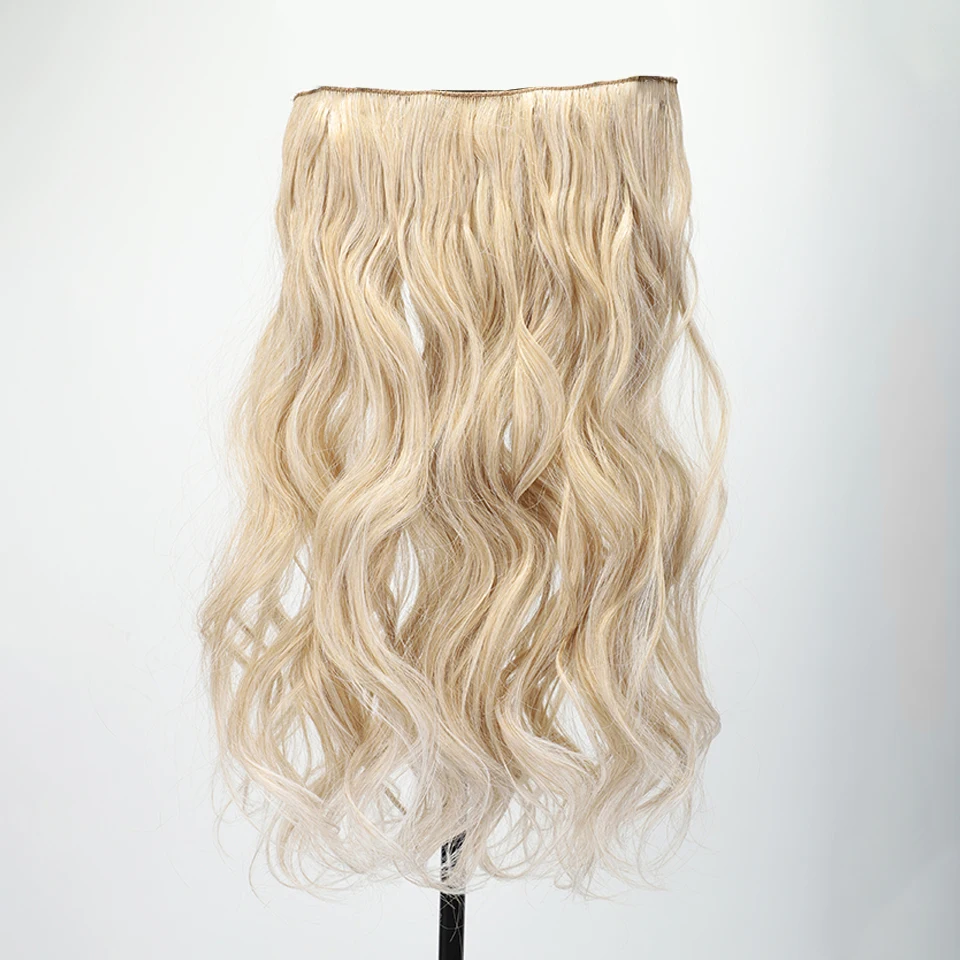 Extensions de cheveux synthétiques à clipser pour femmes, ligne de poisson invisible, 20 pouces, vague de corps, ombré, brun, blond, cosplay,