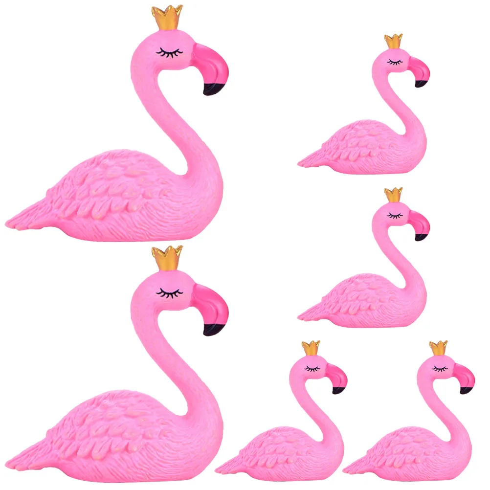 

6 Pcs Flamingo Decoration Tiny Flamingos Statue Mini Resin Pvc Animal Figurines