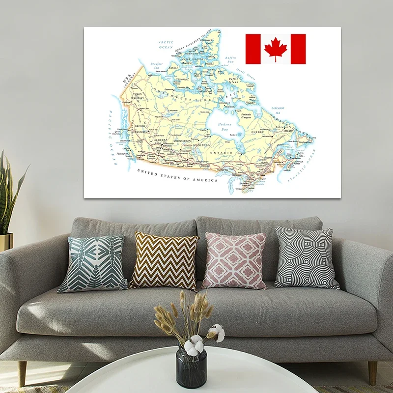 225*150cm The Canada Route Map In French Wall Decorative Poster Non-woven Canvas Painting Home Decor School Classroom Supplies