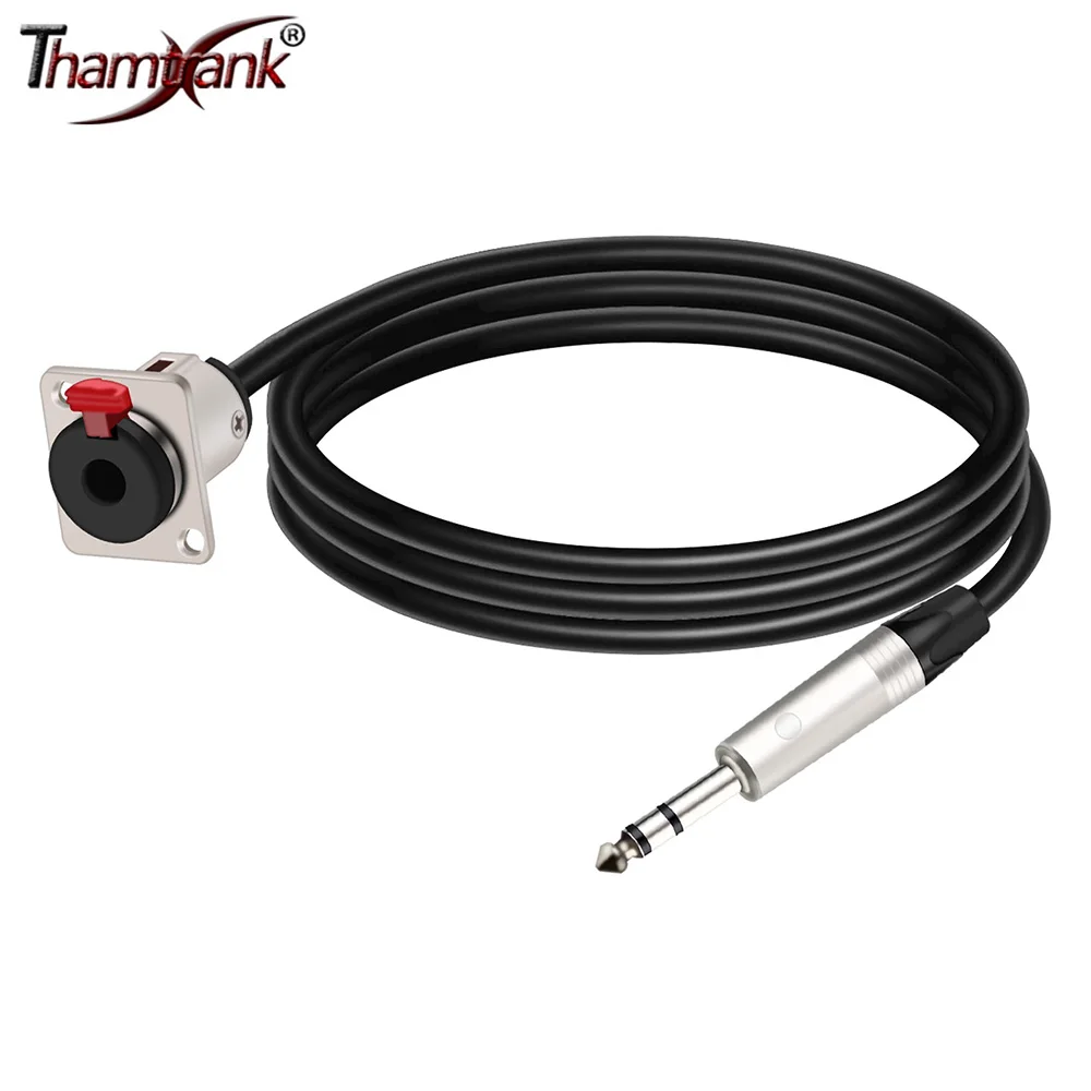 6.35mm Female Panel Mount MIC Socket to 6.35mm 1/4 Inch TS/TRS Male Plug Pass Through Connector Audio Extension Shielded Cord