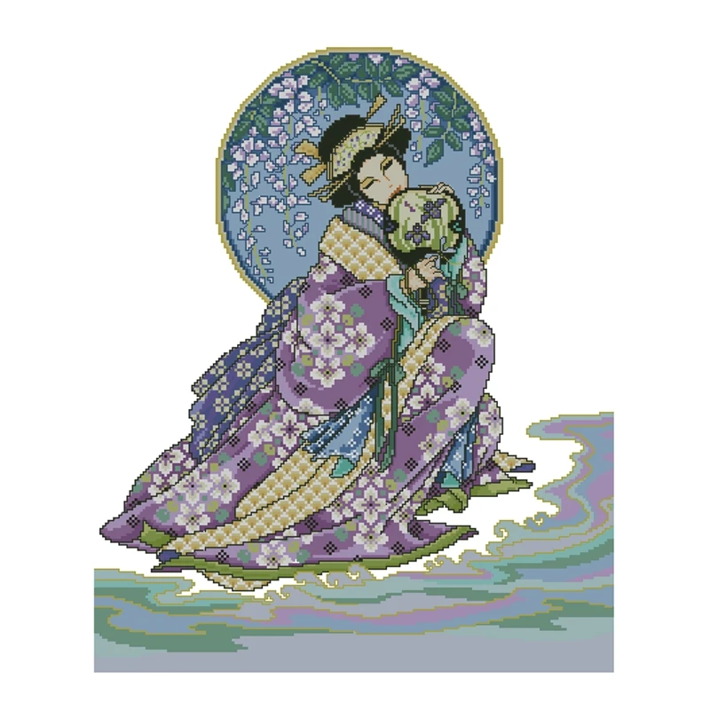 Cross Stitch Kit Japanese Female Geisha 2 28ct 18ct 14ct 11ct can be Customized Printed Cloth hand Embroidery Material Kit