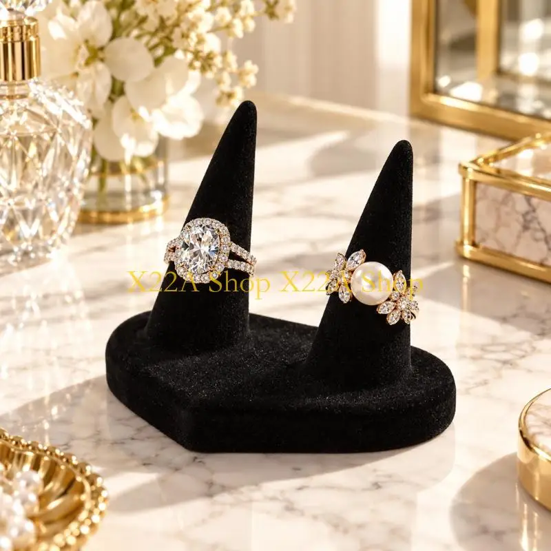 Unique Flocking Pointed Ring Holder Display with Integrated Base for Tabletops