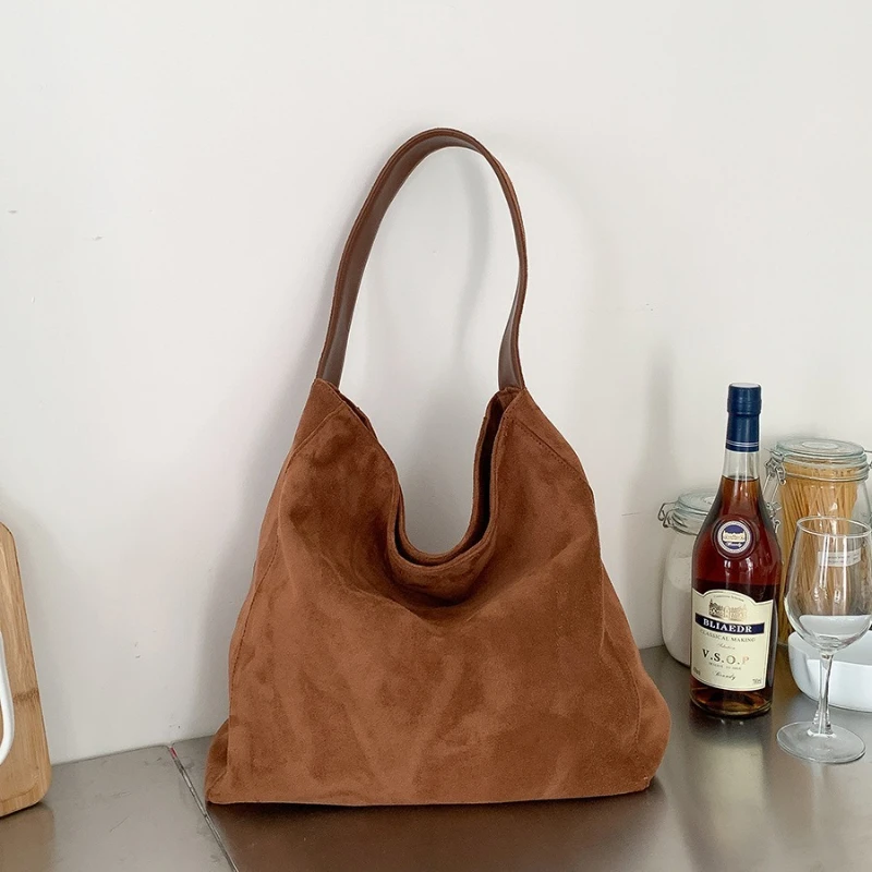 

Autumn and Winter Vintage Women's Underarm Bag Large Capacity Suede Shoulder Bag Simple Casual Commuter Retro Handbags Purses