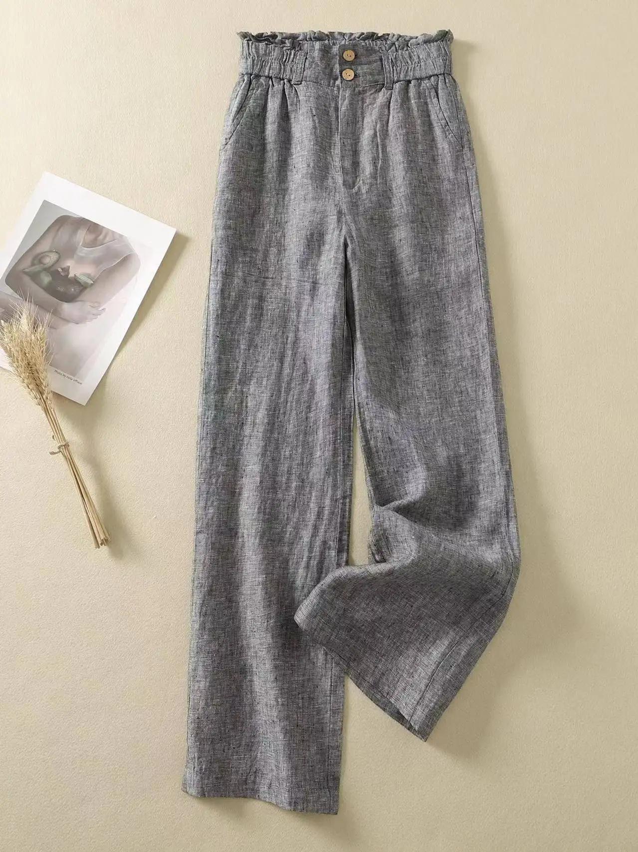 Calças Fenas Casuais de Cintura Fina Estilo Rua com Pernas Retas Longas Verão 2023 Cintura l Crimento até o Chão