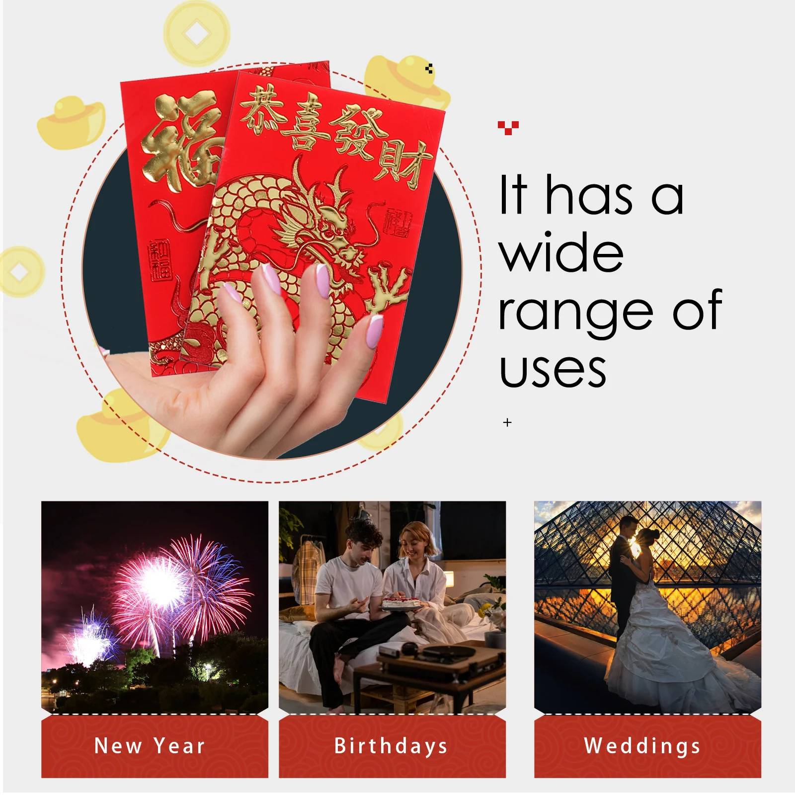 

60pcs Envelope Bag Chinese Style Paper Wallet for Lunar New Year Festive Gift Money Packet Spring Festival Wedding Party