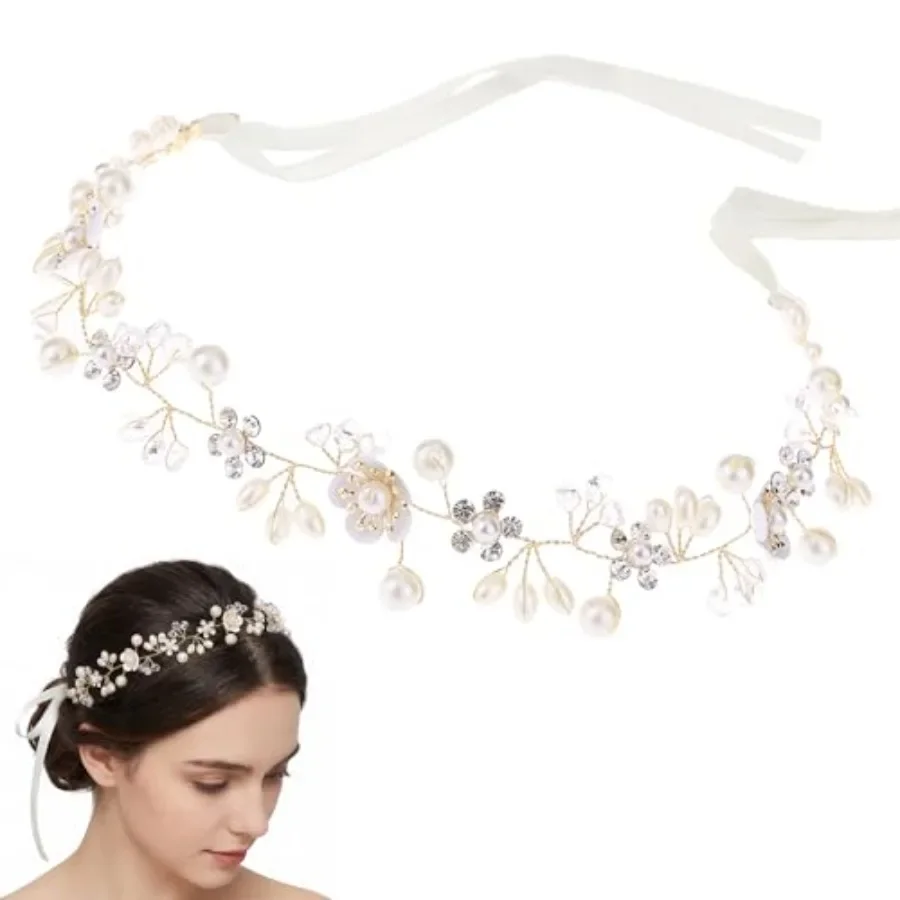 

Pearl Wedding and Bridal Headpiece for Women Elegant Pearl, Flower and Rhinestone Hair Accessory for Weddings, Engagements, Pro