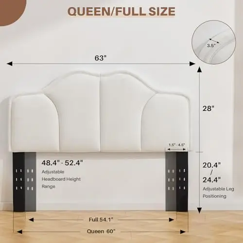 Queen Size Headboard Only, Upgraded One-Piece Upholstered Headboards Adjustable Height&Width Full Bed Headboard Modern