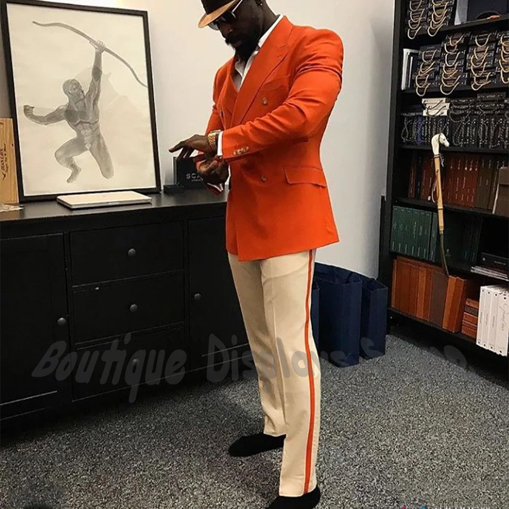 New Arrival Men Suit(Jacket+Pants) Contrast Color Peaked Lapel Blazer Pants Slim Fit Casual Party Social Daily Male Costume