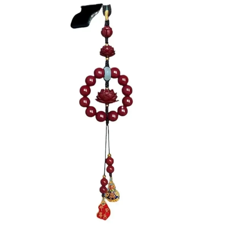 Chinese Culture Purple Gold Sand Car Pendant Cinnabar Lotus Car Rearview Mirror Hanging Jewelry Hanging Red Batch Adorns