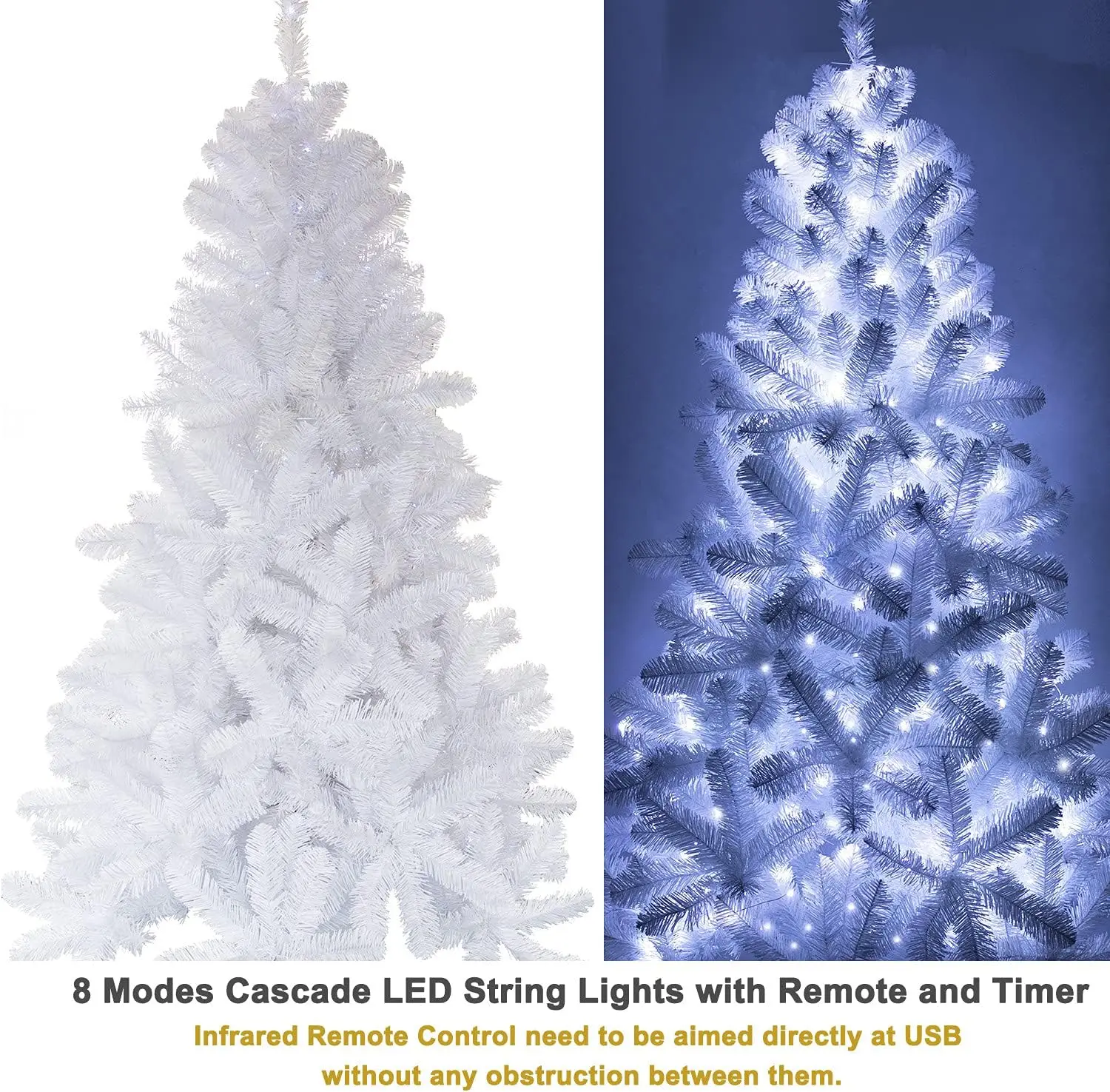 6ft White Christmas Tree with Ornaments and Lights Remote and Timer Silver and Blue Christmas Decorations Including