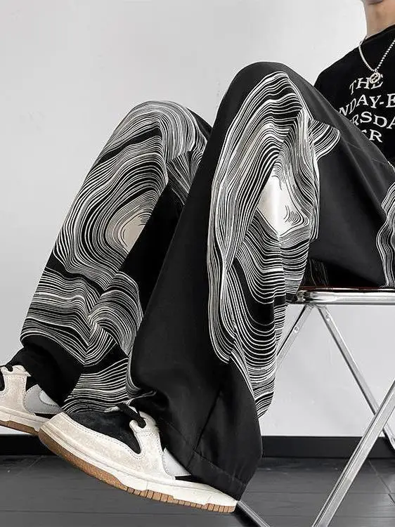 

plus Size Men Women Casual Pants Striped Drapey Summer Leisure Trousers Straight Leg mid High Waist Slim Fit Faionable