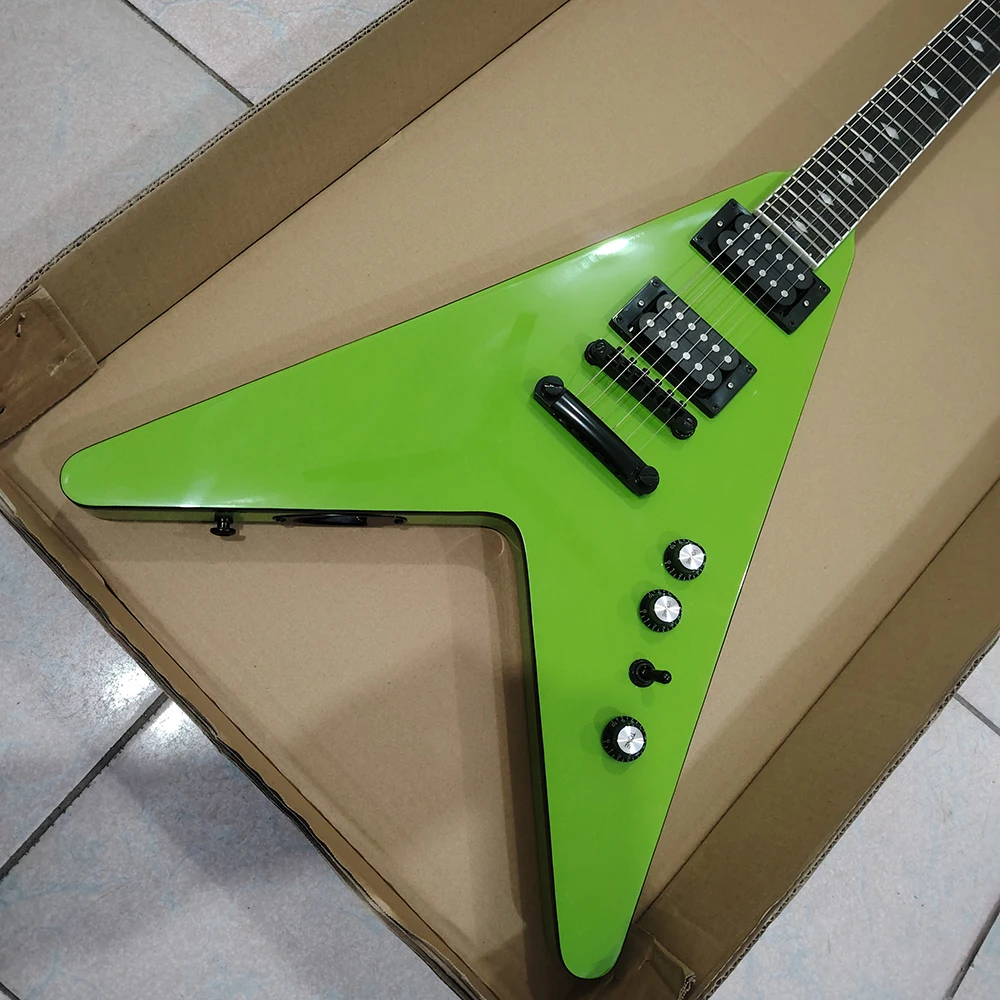 High quality emerald green shaped fork electric guitar, dual coil pickup, in stock, fast shipping