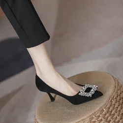 2025 New Women Single Shoes Designer Woman Pointed Toe High Heels Square Buckle Rhinestones High Heel Sandals Tacones Mujer