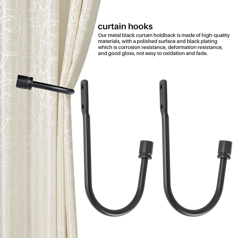 Curtain Holdback, Wall Mounted Curtain Tieback Hooks, Metal Decorative Window Drapery Holder Curtain Hook