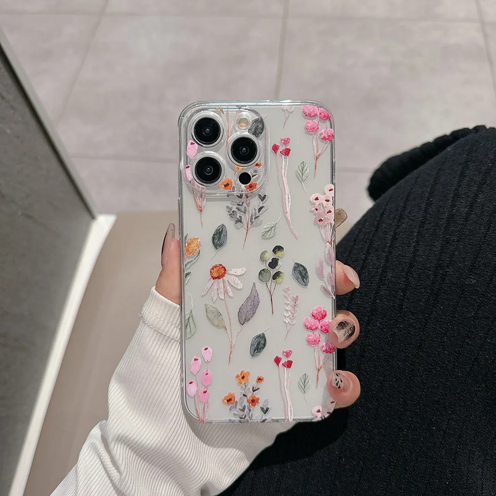 

Мягкий чехол из ТПУ для телефона IPhone 16, 15, 14, 13, 12, 11 Pro Max 16 Plus 17 Air 12/13 mini, прозрачный противоударный чехол с цветами