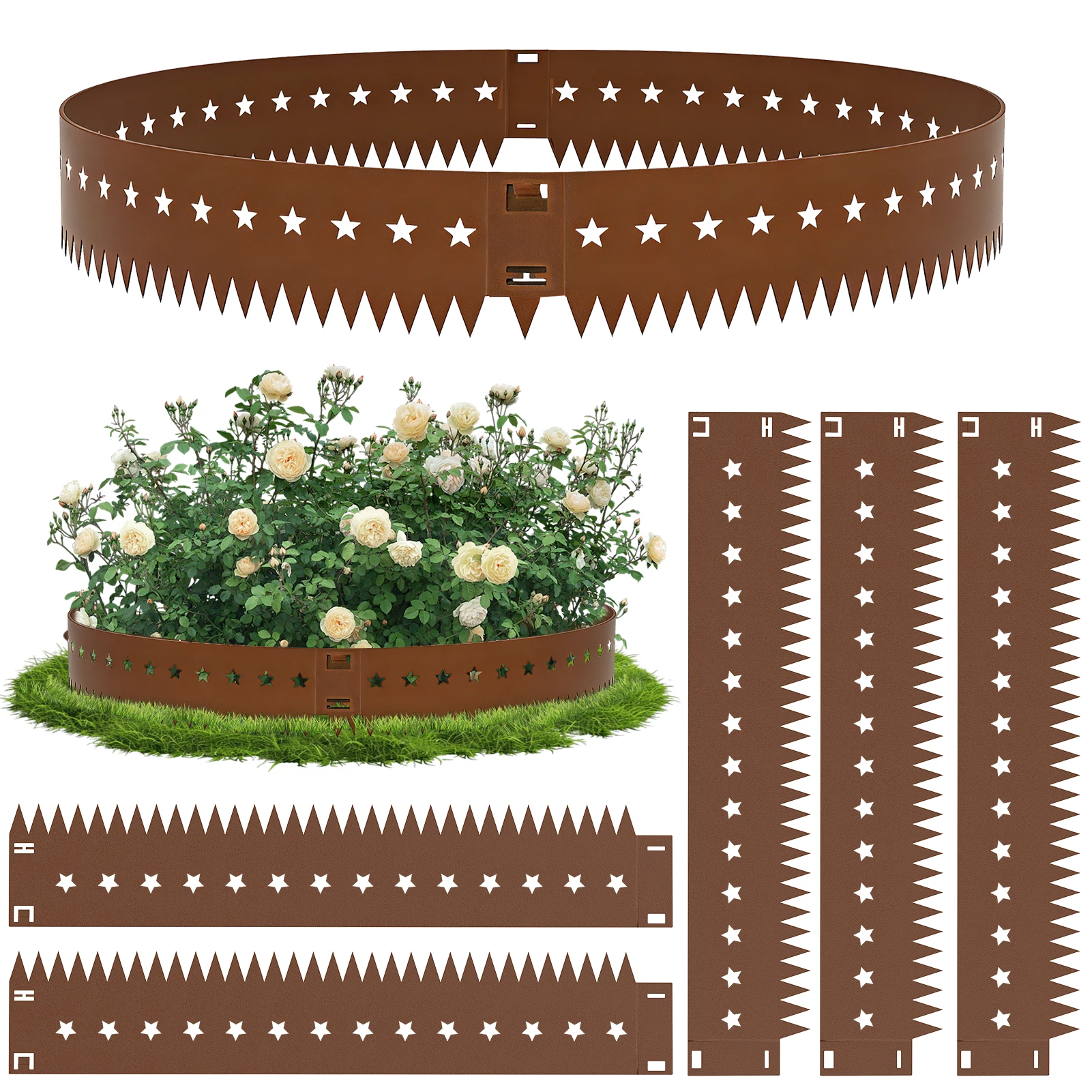 Juego de 5 piezas de bordeadores de jardín de 107.5 cm, altura de 20 cm/15 cm, bordeadores de acero para césped, delimitadores de paisaje, vallas para caminos de jardín