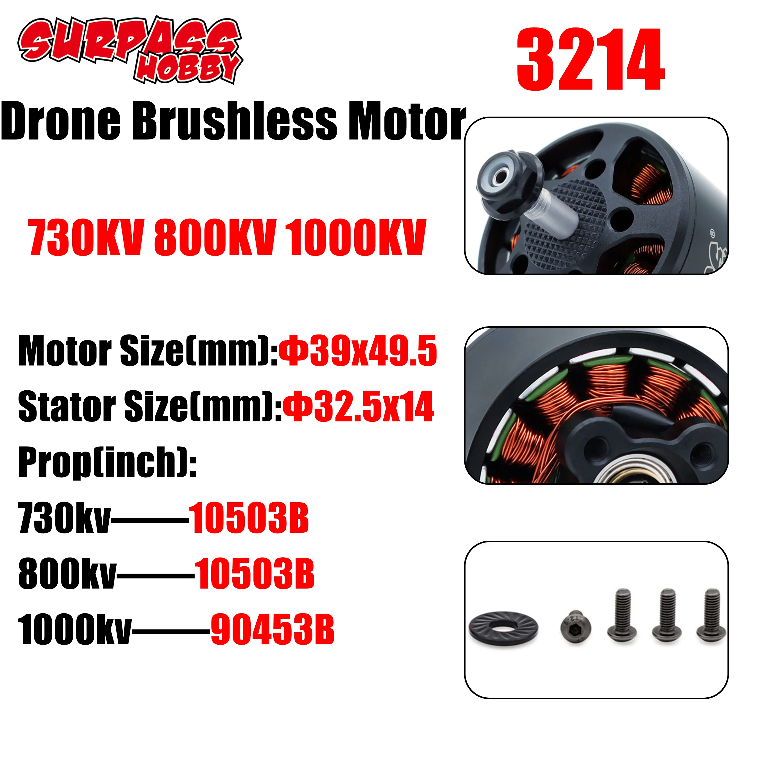 

Surpass Hobby BAT 3214 FPV Outrunner Brushless Motor 730KV 800KV 1000KV for RC Racing Drone DIY Part Mark4 Multirotor 1050 9045
