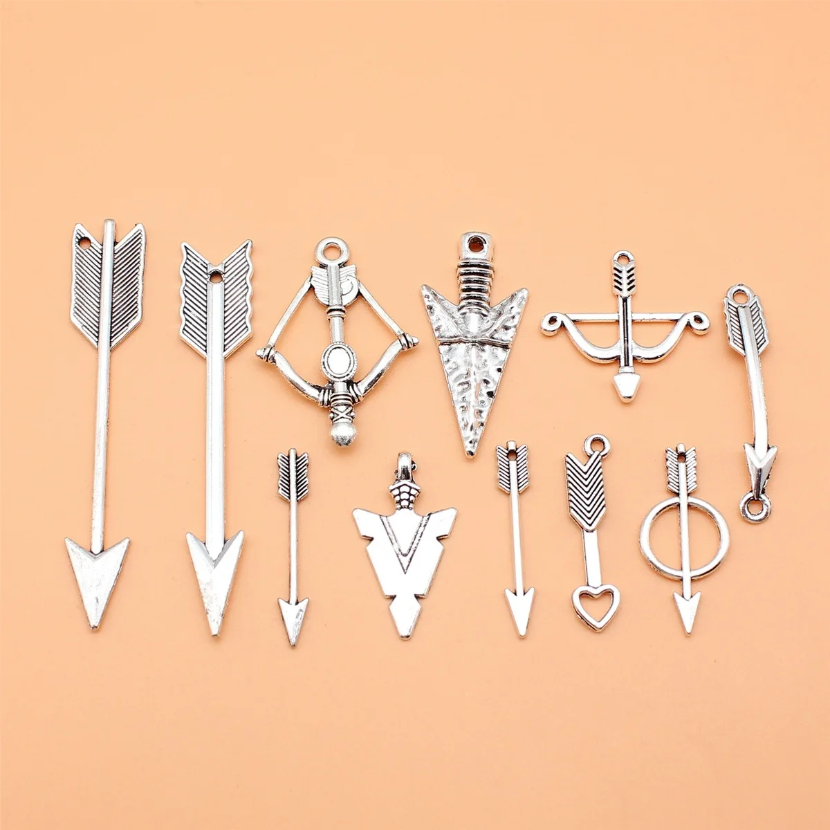 11pcs Antique Silver Color Arrow Charms Collection For DIY Jewelry Making, 11 Styles, 1 of Each