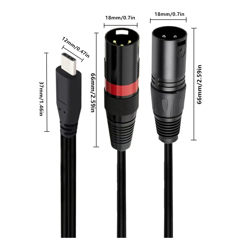 USB C to 2 XLR Male Stereo Power Amplifier Cable,Mobile Phone USB C Connection Active Speaker, Power Amplifier Audio Cord