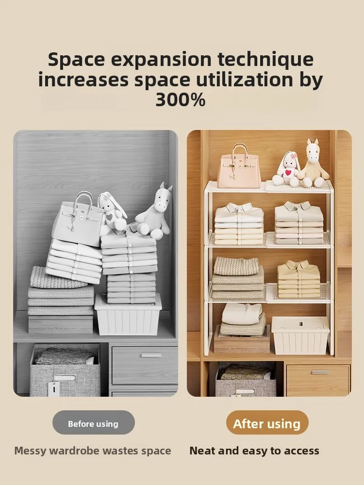Expandable Wardrobe Shelf Divider Closet Storage Organizer Pull out Rack Clothes Sorting Partition Barrier Home Organization