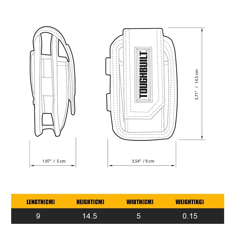 ToughBuilt TB-33C Smart Phone Pouch With Pencil Pockets Compatible With Most Tool Belts Tools Packaging Bag