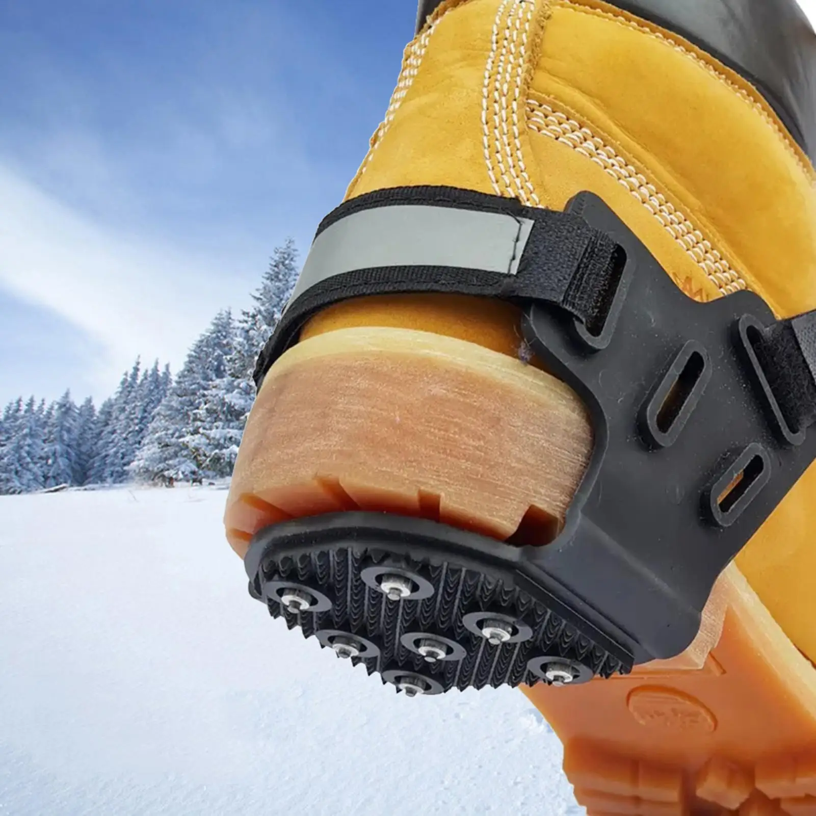 Snow Cleats 7 Spikes Non-Slip Traction Adjustable Crampons Shoe Ice Grips With Reflective Stripes For Outdoor Work Winter