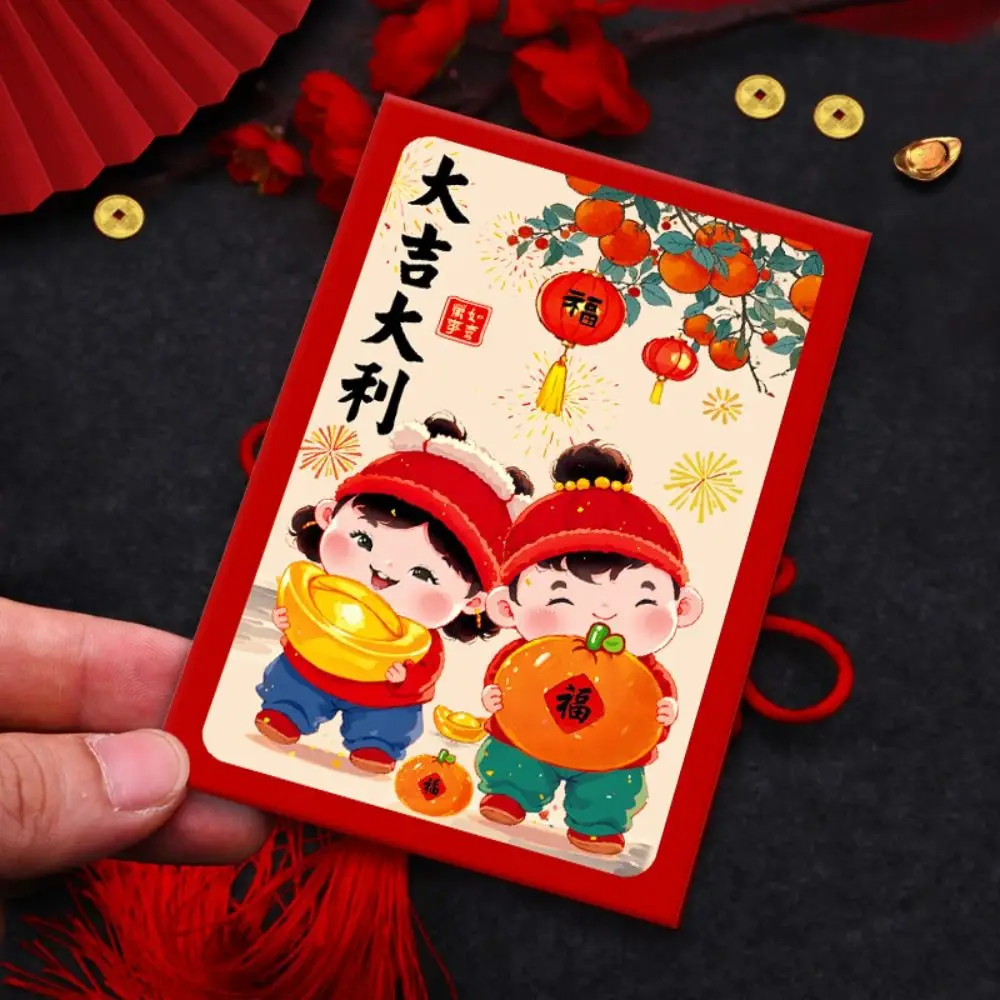 

6pcs Oil Painting Style Chinese New Year Red Envelopes Hongbao Blessing Red Pocket Traditional Thickened Good Luck Money Bag