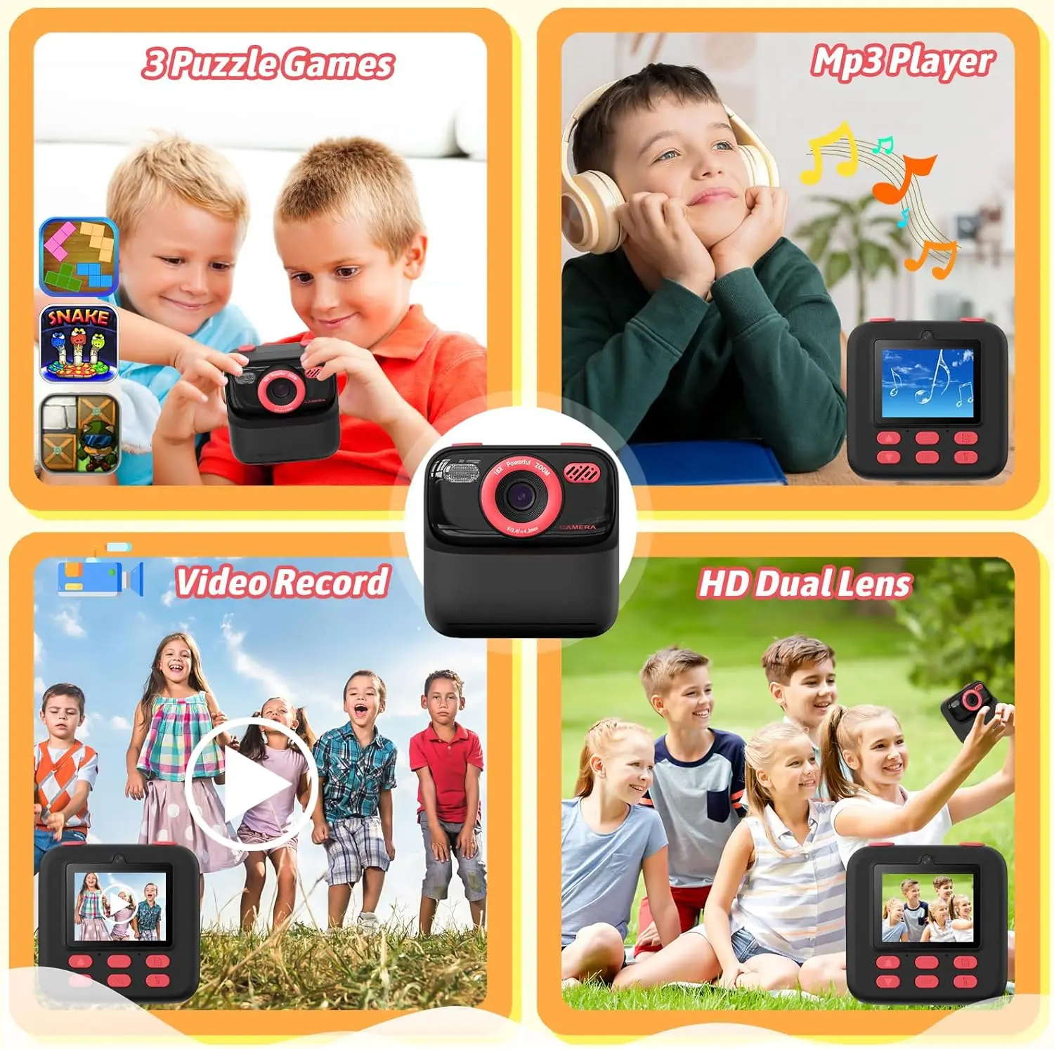 Appareil photo numérique pour enfants, impression instantanée 080P HD, double objectif, Selfie, avec papier imprimé et carte 32G, jouets cadeaux de noël et d'anniversaire