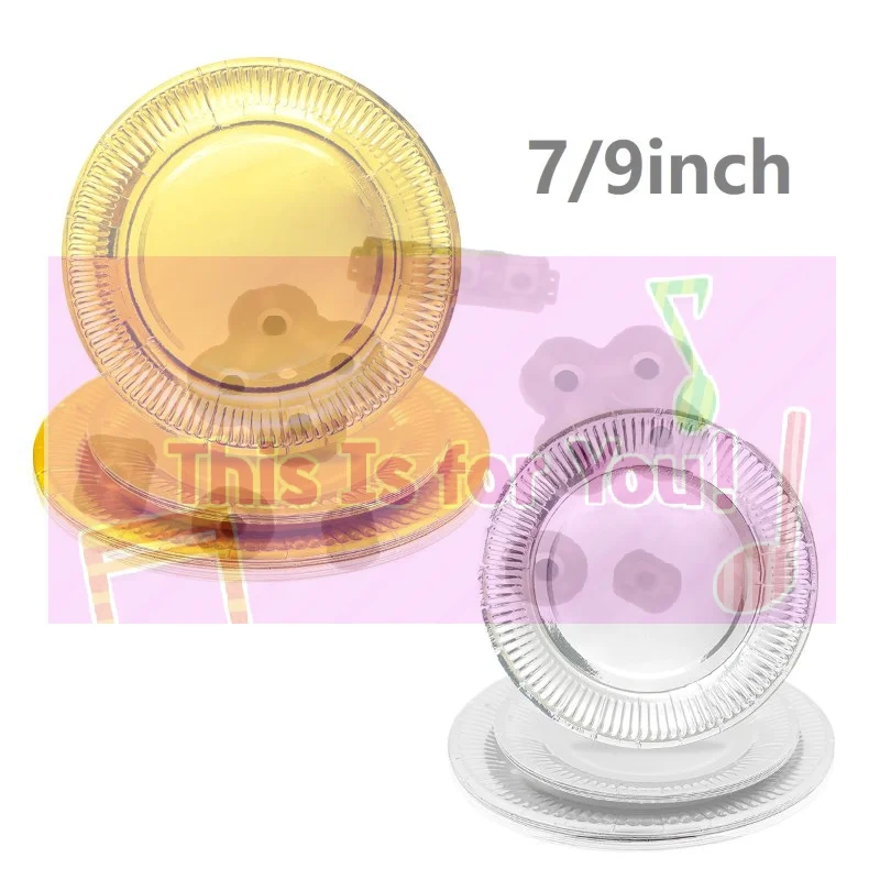 【MA】Disposable Metallic Foil Paper Plates Shiny Gold Silver Finish Sturdy Build For Weddings Birthday Parties Festive Gatherings