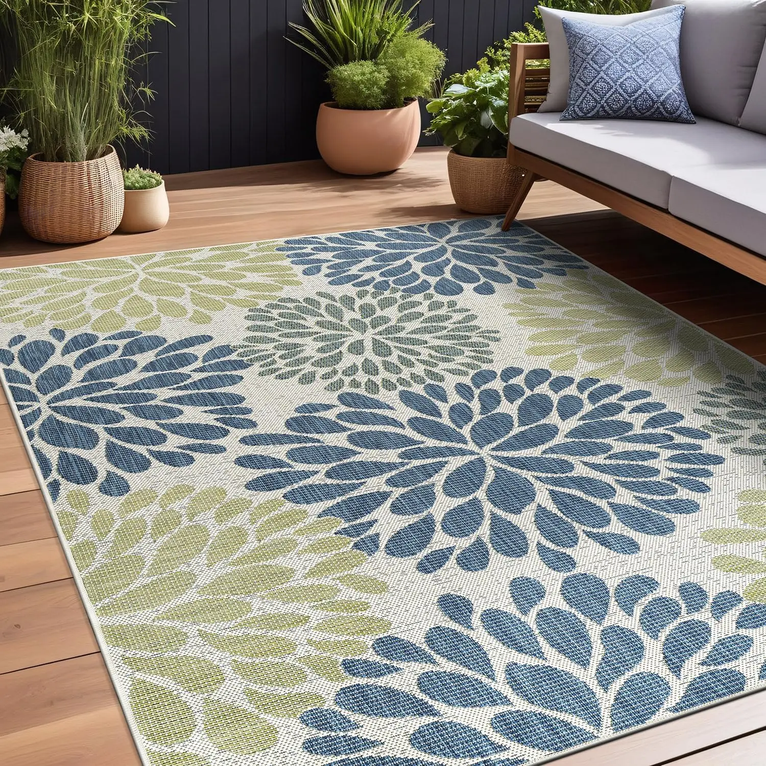 

Outdoor Rug 8x10 Modern Exotic Tropical Leaf Area Rugs for Indoor and Outdoor Patio Deck Porch Garden Water Resistant Washabl