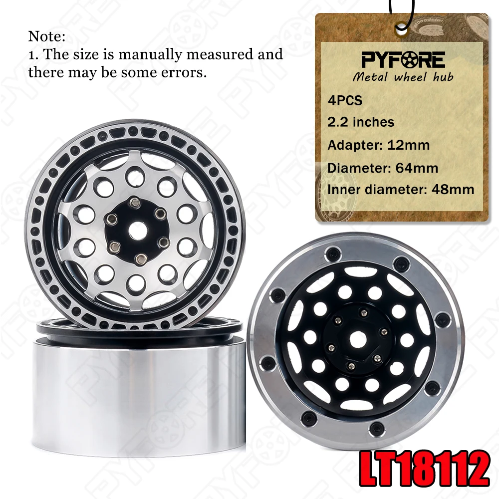 

PYFORE 2.2in Metal Wheel Hub Diameter 64mm Inner Diameter 48mm Adapter 12mm for 1/8 1/10 RC Crawler Car Wheel Hub LT18112