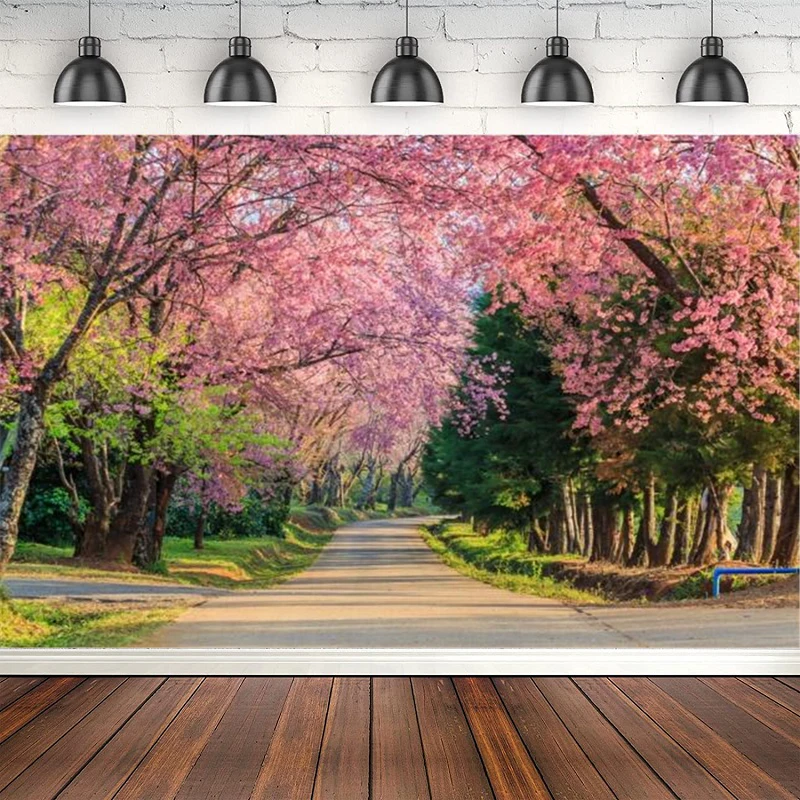 Photography Backdrop Outdoor Forest Green Leaves Pink Flowers Bright Sunshine Warm Background Poster Photophone For Decor Banner