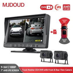 MJDOUD 7 inch Truck Car Monitor 2CH DVR Video 1920*1080p IPS Screen Recorder for Bus truck Reverse Backup Vehicle Camera 12-24V