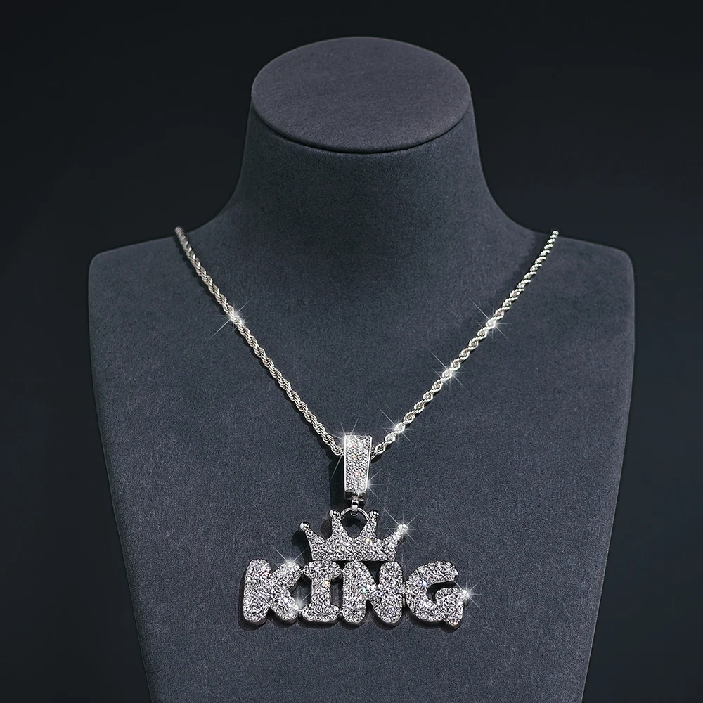 Fashion Hip Hop Crown with KING Pendant Necklace For Men Crystal Cuban Chain Iced Out Bling Hiphop Necklaces Rock Biker Jewelry