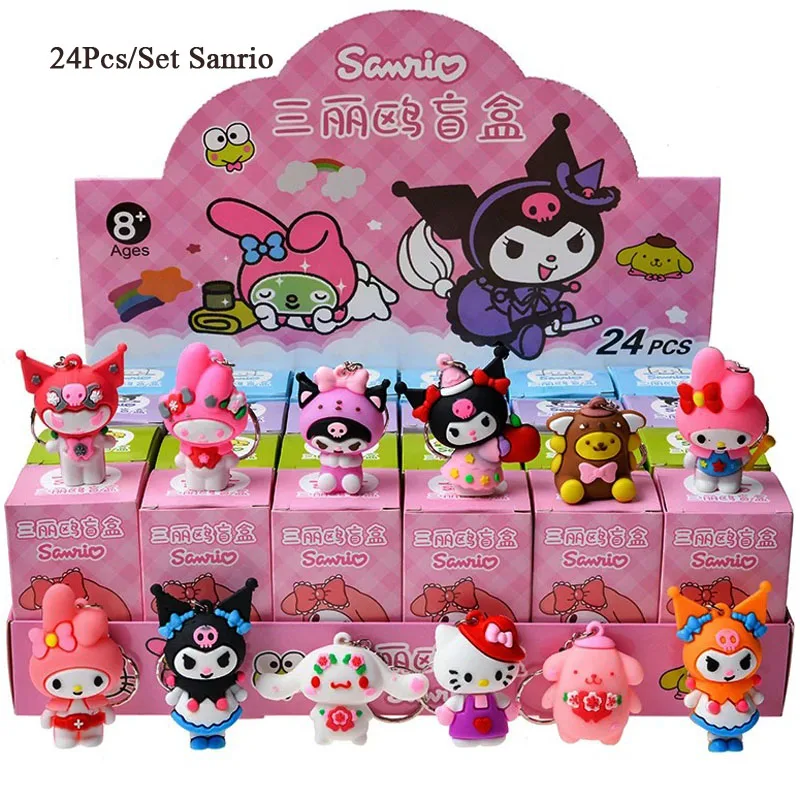 

24 шт./компл. Sanrio Hello Kitty Kuromi слепая коробка аниме фигурка модель брелок кулон декоративная игрушка для детского подарка на день рождения