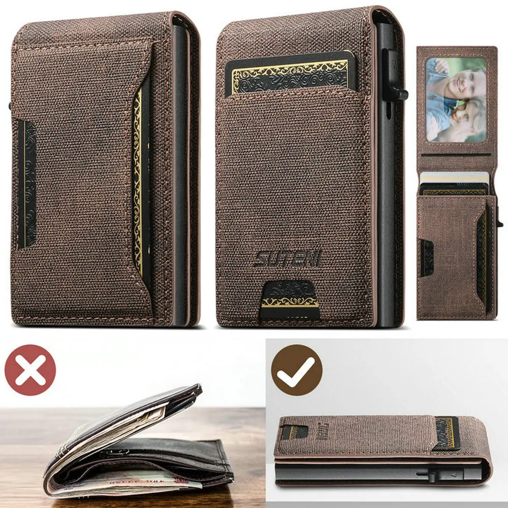 

Luxury High quality Leather PU Capa For Men Wallet Cards Slot Case Card box Pressing The Button Automatically Ejects The Card