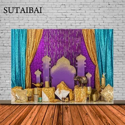 Jasmin Backdrop Photography Aladdin Happy Birthday Party Background Moroccan Baby Shower Banner Gold Mosque Palace Banner