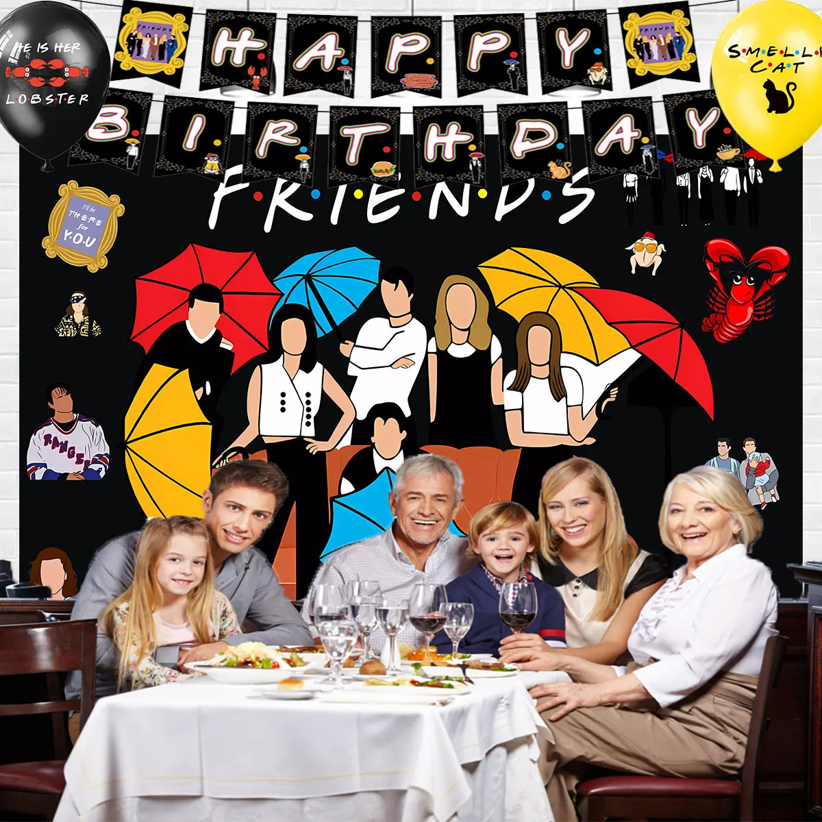 New 1set TV Show Friends Theme Reunion Party Decoration Supplies Background Balloons Flag Banner Cake Toppers Photography Props