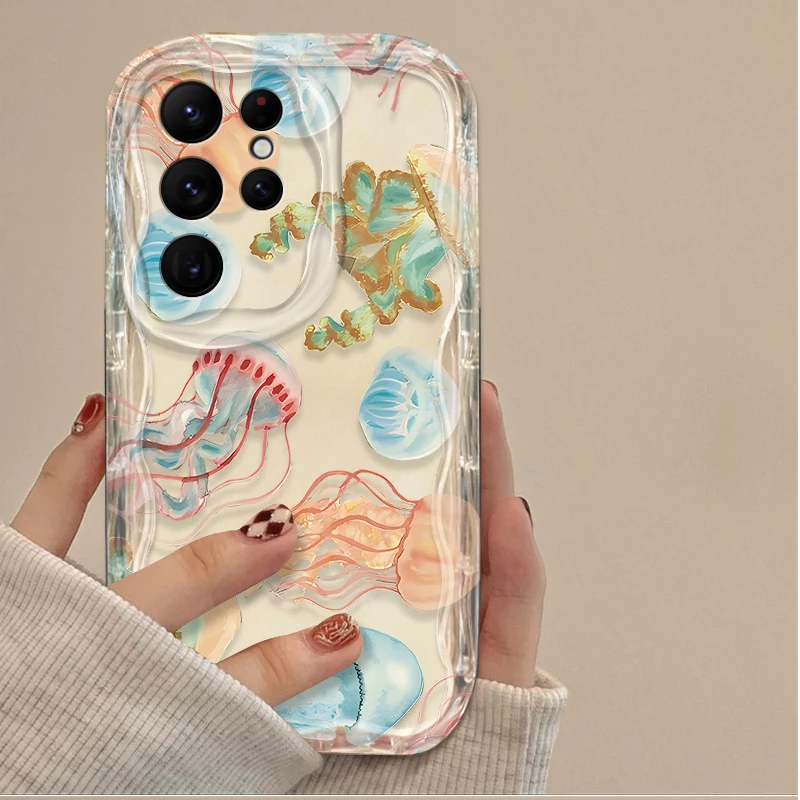 귀여운 다채로운 해양 유기체 3D 웨이브 케이스 삼성 갤럭시 S24 울트라 S23 S22 플러스 S21 S20 FE A25 A55 A35 A15 A16 A05 A05S A06