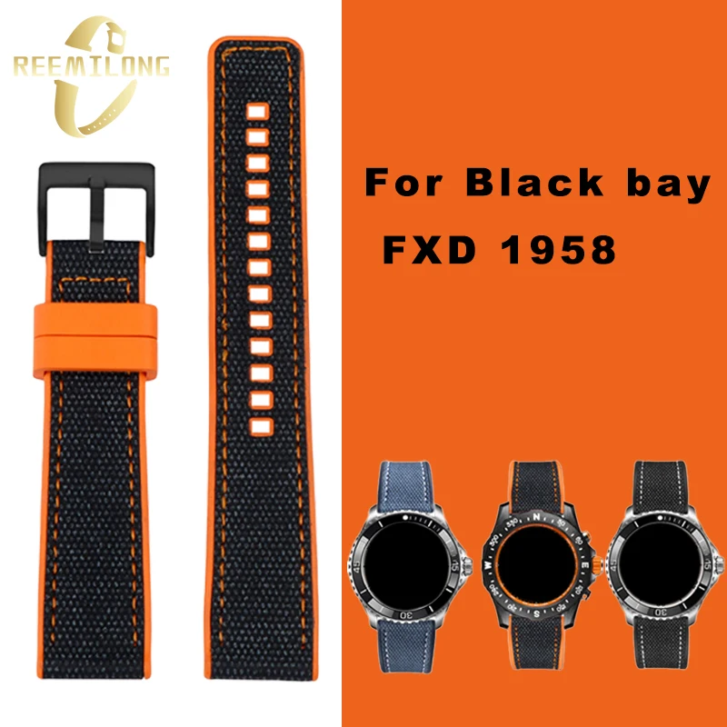 Bracelet de montre à fond en caoutchouc de silicone pour homme, tapis en cuir de vachette, noir, rouge, orange, Tudor, Black Bay FXD 1958, 20mm, 21mm, 22mm, 24mm